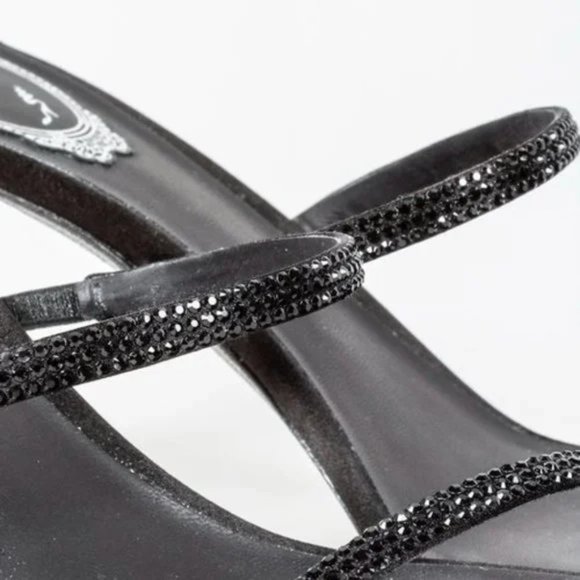 Rene Caovilla Bessie Black Satin Strass Sandals - Picture 7 of 10
